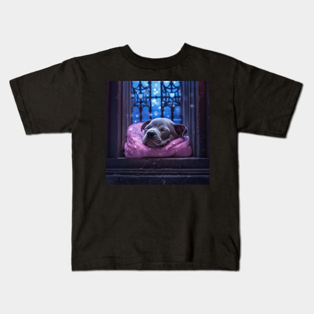 Sleeping beauty Staffy puppy Kids T-Shirt by Enchanted Reverie